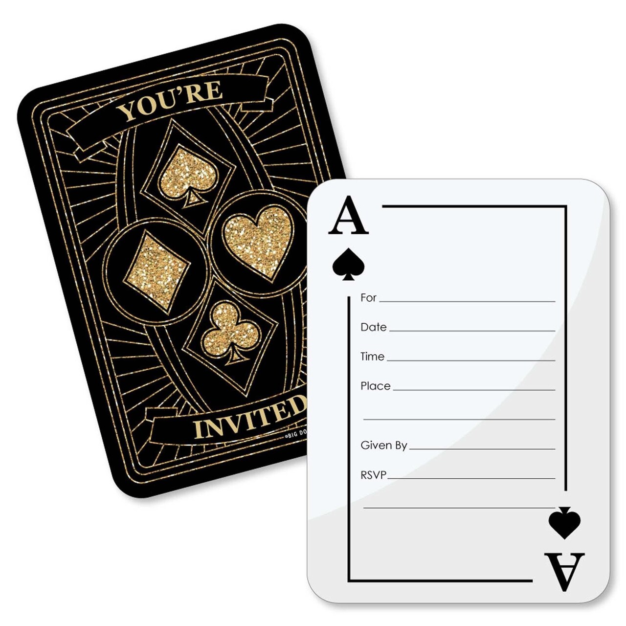 Big Dot of Happiness Las Vegas - Shaped Fill-in Invitations - Casino Party Invitation Cards with Envelopes - Set of 12